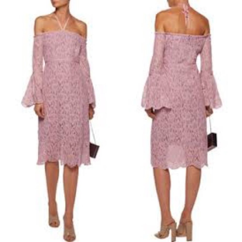 Walter Baker Serena Dress Lined Lace Bell Sleeve Lavender Lilac Lace Sz …